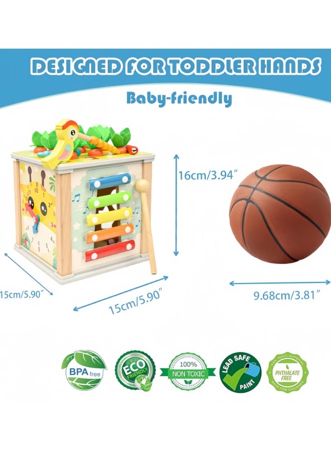 مكعب أنشطة خشبي 6 في 1، ألعاب مونتيسوري مع لعبة فرز وتكديس، صندوق كنز متعدد الوظائف، لعبة تكديس الجزر للأولاد والبنات - Image 2